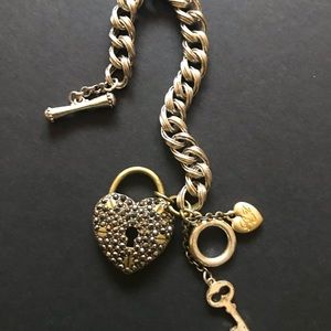 Betsey Johnson Gold Heart Lock Charm Bracelet